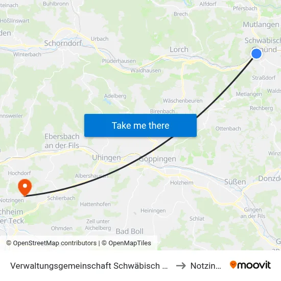 Verwaltungsgemeinschaft Schwäbisch Gmünd to Notzingen map