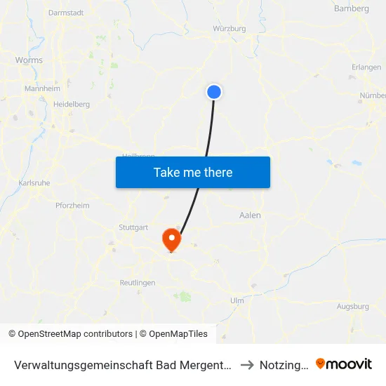 Verwaltungsgemeinschaft Bad Mergentheim to Notzingen map