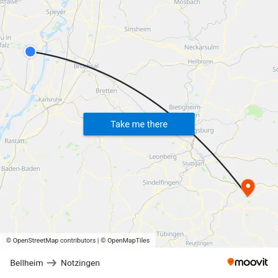 Bellheim to Notzingen map