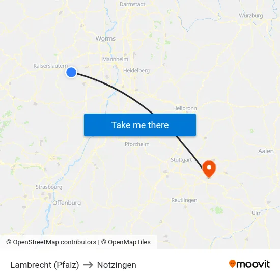 Lambrecht (Pfalz) to Notzingen map