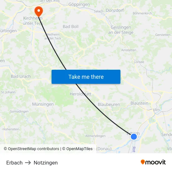Erbach to Notzingen map