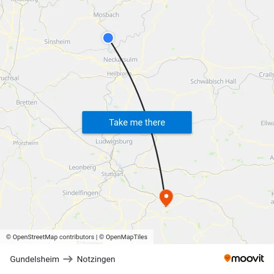Gundelsheim to Notzingen map