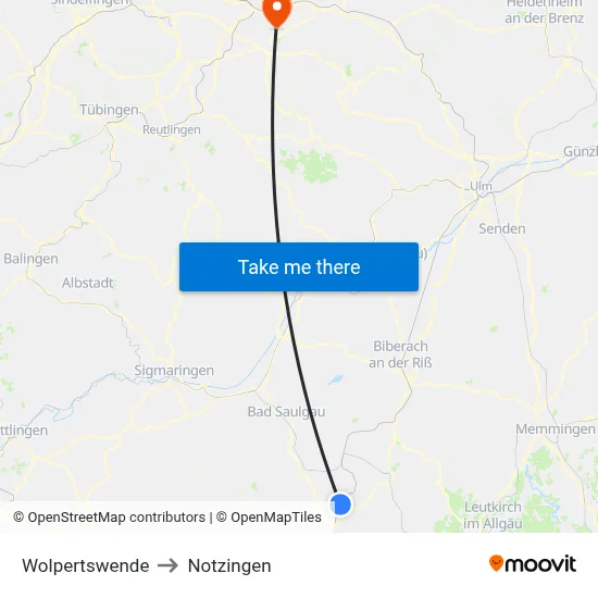 Wolpertswende to Notzingen map