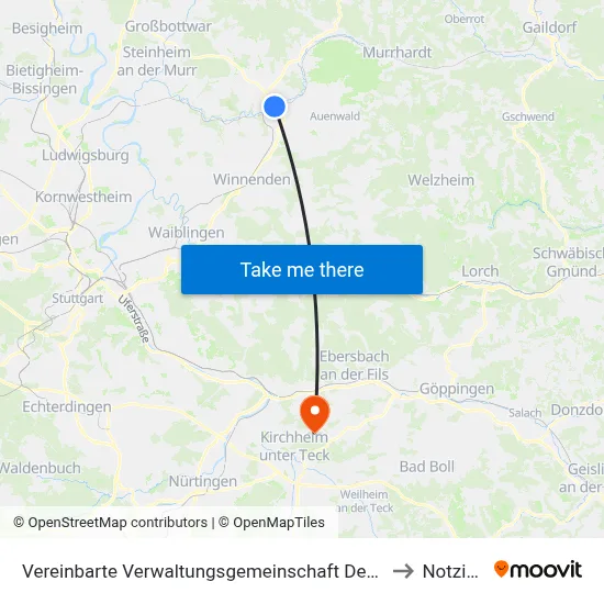 Vereinbarte Verwaltungsgemeinschaft Der Stadt Backnang to Notzingen map