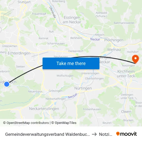 Gemeindeverwaltungsverband Waldenbuch/Steinenbronn to Notzingen map