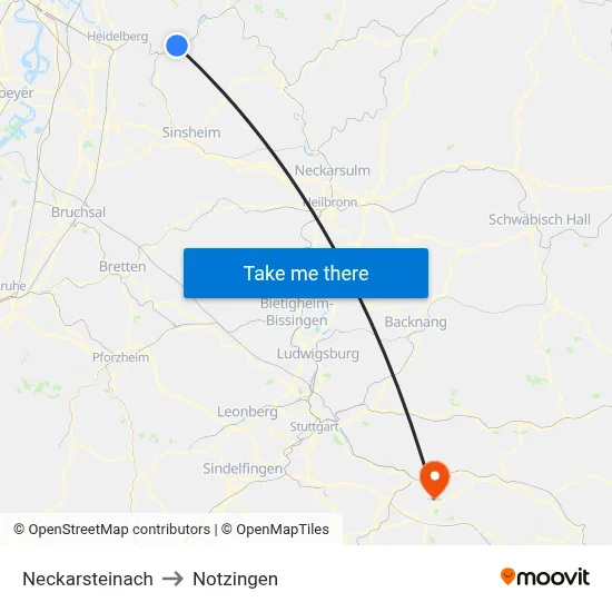 Neckarsteinach to Notzingen map