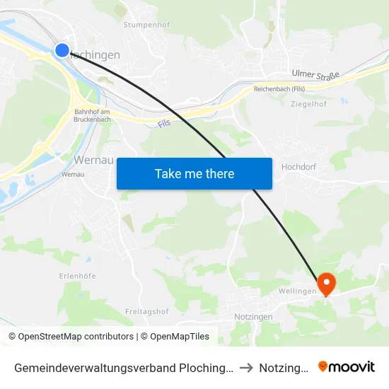 Gemeindeverwaltungsverband Plochingen to Notzingen map
