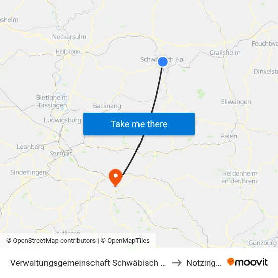 Verwaltungsgemeinschaft Schwäbisch Hall to Notzingen map