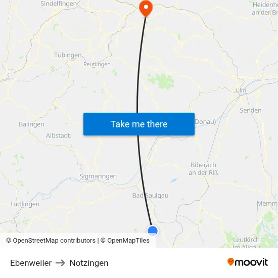 Ebenweiler to Notzingen map