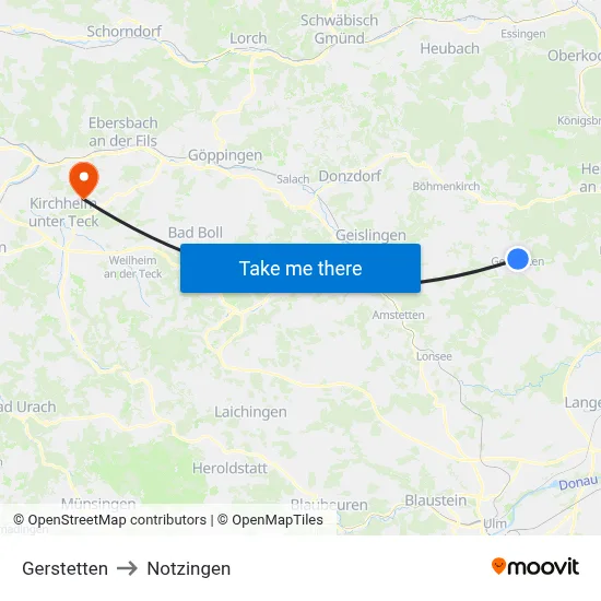 Gerstetten to Notzingen map