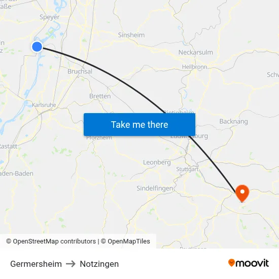 Germersheim to Notzingen map