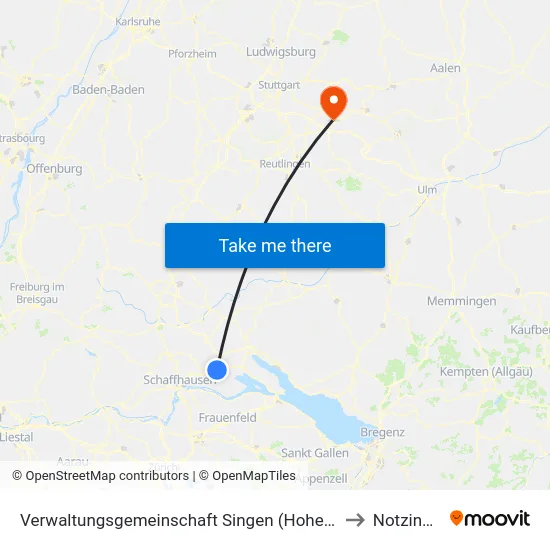 Verwaltungsgemeinschaft Singen (Hohentwiel) to Notzingen map