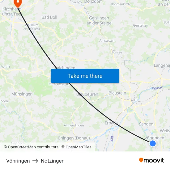 Vöhringen to Notzingen map