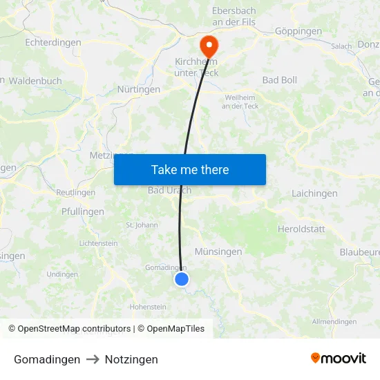 Gomadingen to Notzingen map