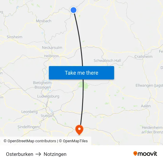 Osterburken to Notzingen map