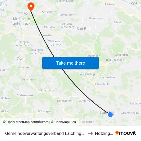 Gemeindeverwaltungsverband Laichinger Alb to Notzingen map