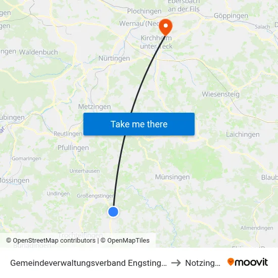 Gemeindeverwaltungsverband Engstingen to Notzingen map