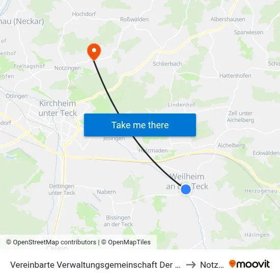Vereinbarte Verwaltungsgemeinschaft Der Stadt Weilheim An Der Teck to Notzingen map