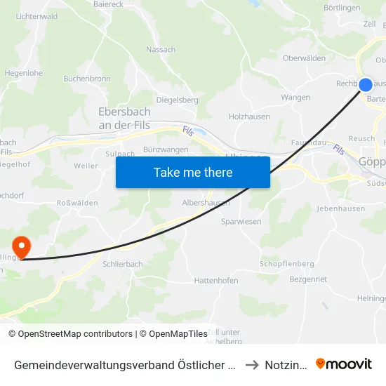 Gemeindeverwaltungsverband Östlicher Schurwald to Notzingen map