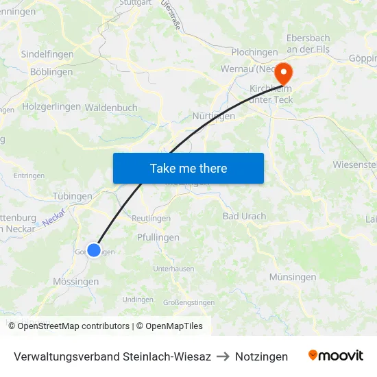 Verwaltungsverband Steinlach-Wiesaz to Notzingen map
