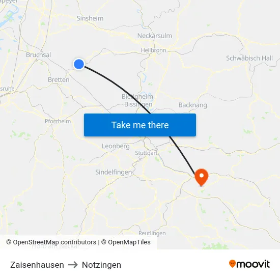 Zaisenhausen to Notzingen map