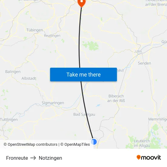Fronreute to Notzingen map