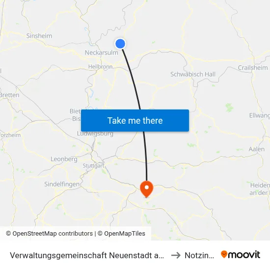 Verwaltungsgemeinschaft Neuenstadt am Kocher to Notzingen map
