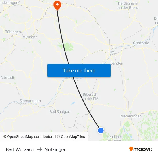 Bad Wurzach to Notzingen map