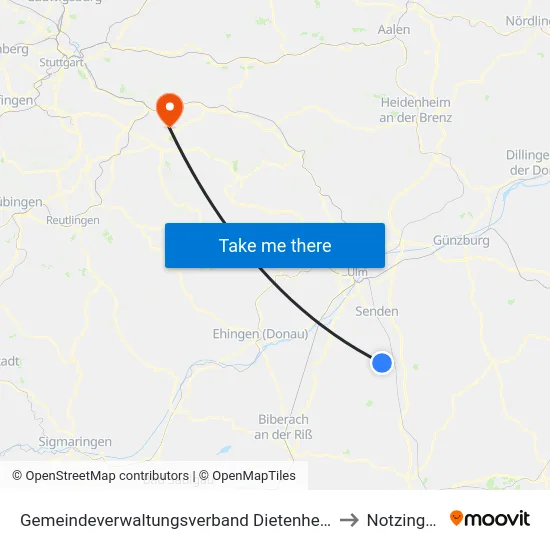 Gemeindeverwaltungsverband Dietenheim to Notzingen map