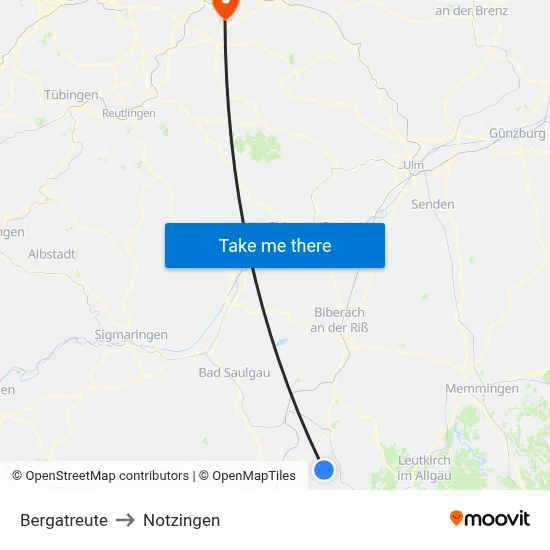 Bergatreute to Notzingen map