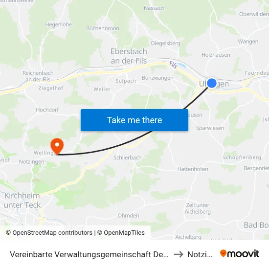 Vereinbarte Verwaltungsgemeinschaft Der Stadt Uhingen to Notzingen map
