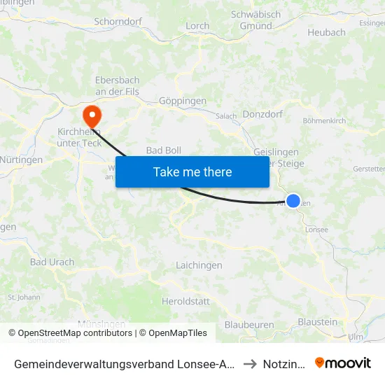 Gemeindeverwaltungsverband Lonsee-Amstetten to Notzingen map