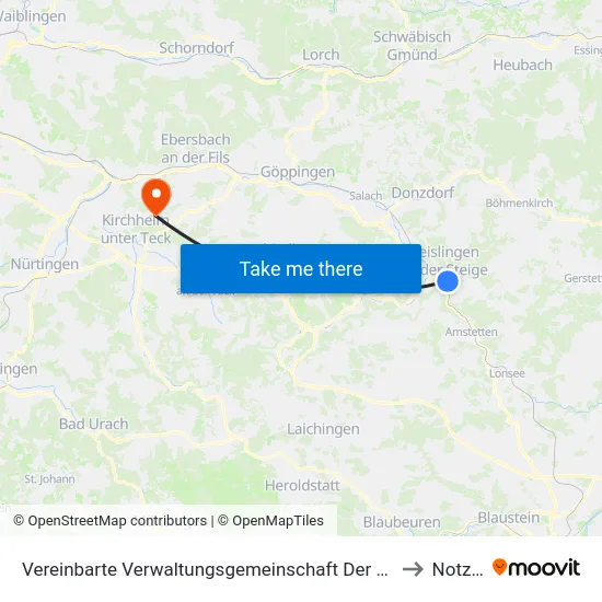 Vereinbarte Verwaltungsgemeinschaft Der Stadt Geislingen An Der Steige to Notzingen map