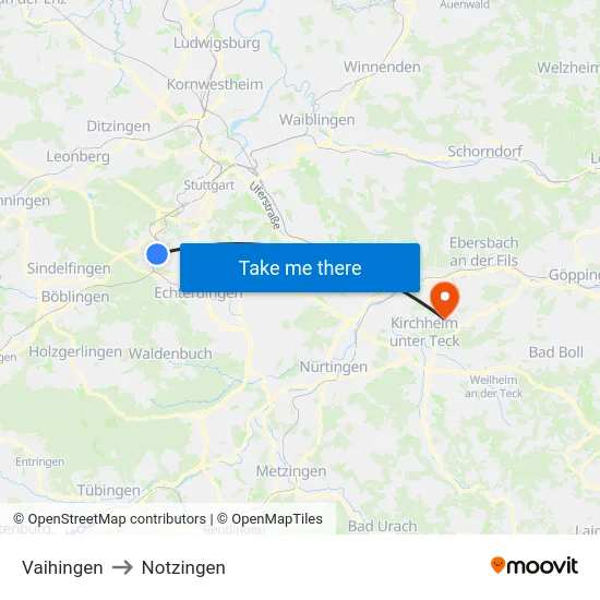 Vaihingen to Notzingen map