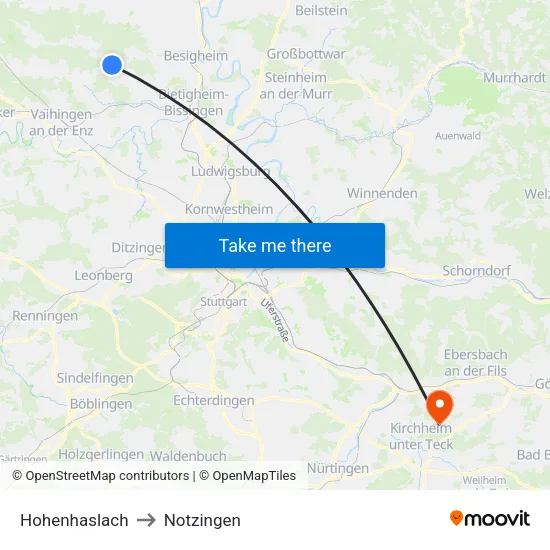 Hohenhaslach to Notzingen map