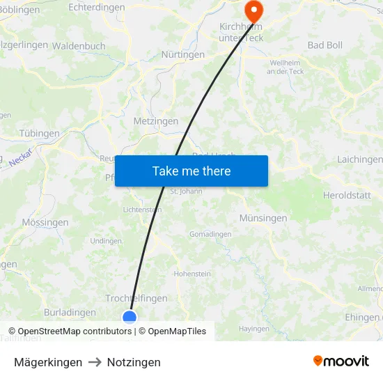 Mägerkingen to Notzingen map