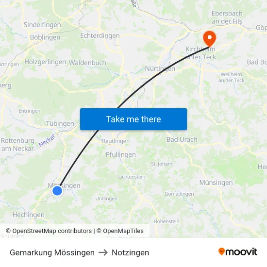 Gemarkung Mössingen to Notzingen map