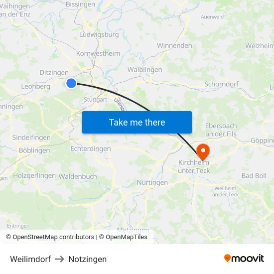 Weilimdorf to Notzingen map