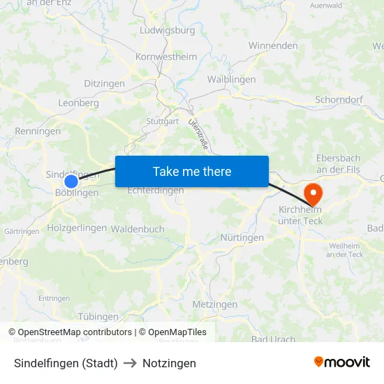 Sindelfingen (Stadt) to Notzingen map
