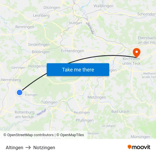 Altingen to Notzingen map