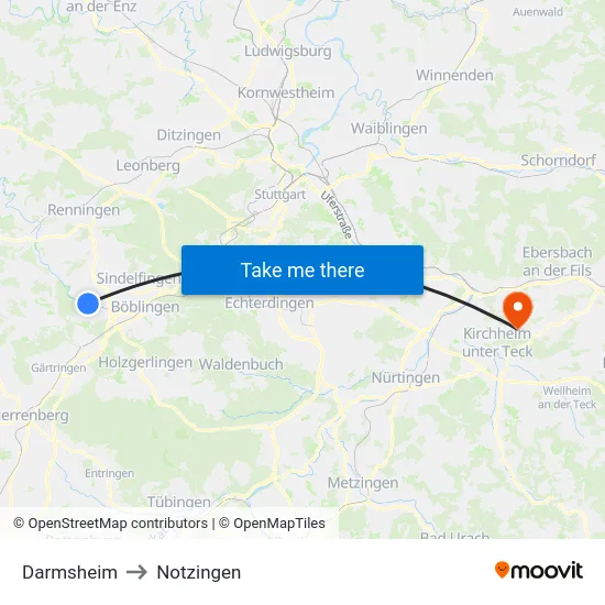 Darmsheim to Notzingen map