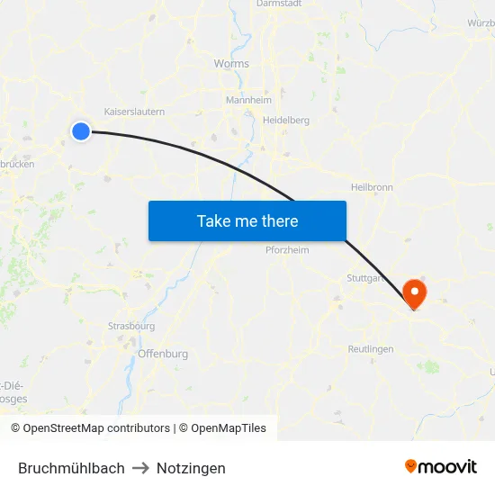 Bruchmühlbach to Notzingen map