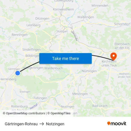 Gärtringen-Rohrau to Notzingen map