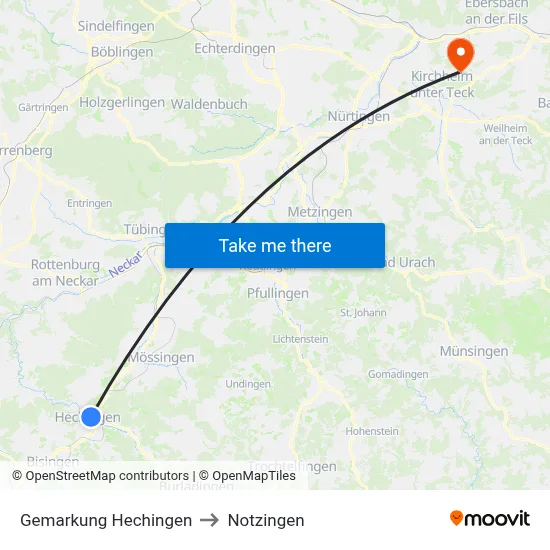 Gemarkung Hechingen to Notzingen map