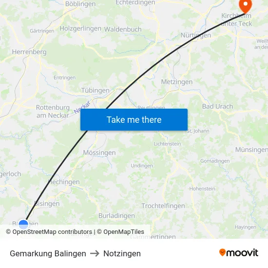 Gemarkung Balingen to Notzingen map
