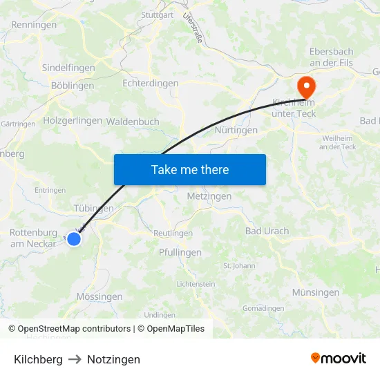 Kilchberg to Notzingen map