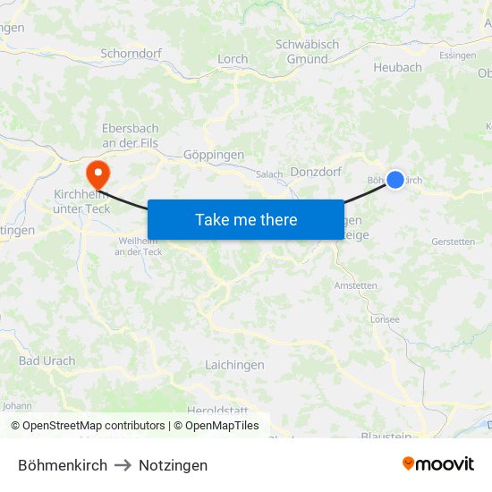 Böhmenkirch to Notzingen map