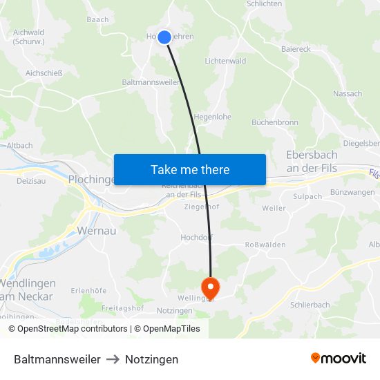 Baltmannsweiler to Notzingen map