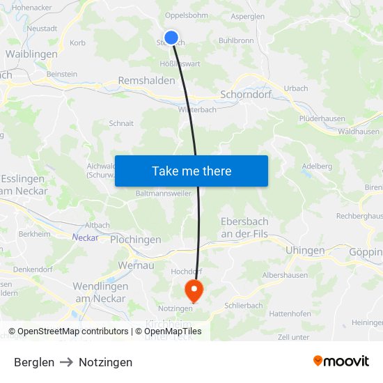 Berglen to Notzingen map