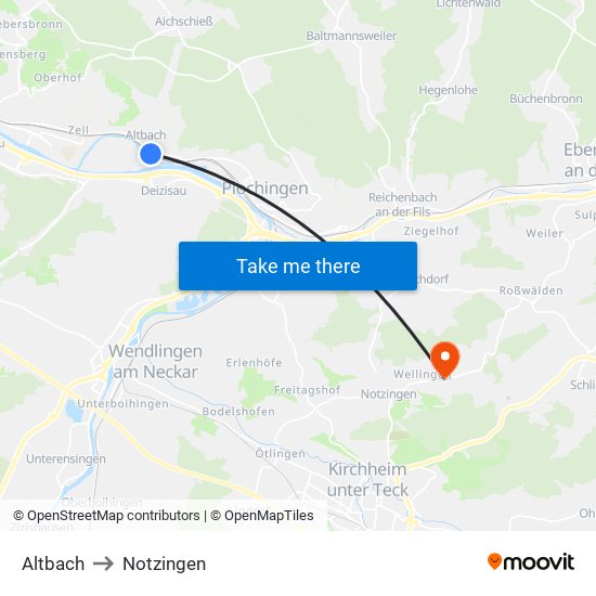 Altbach to Notzingen map